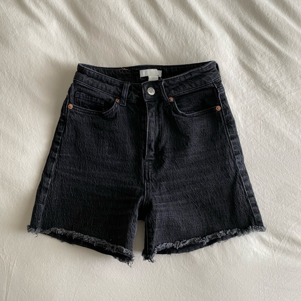 H&M Black Denim Frayed Shorts